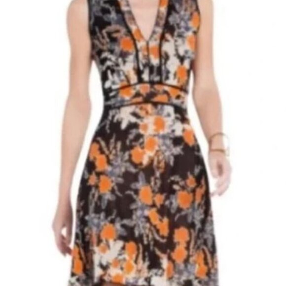 BCBGMaxAzria Black Orange Blue Floral Sleeveless Mini ALine Dress Size Large EUC - Picture 6 of 11